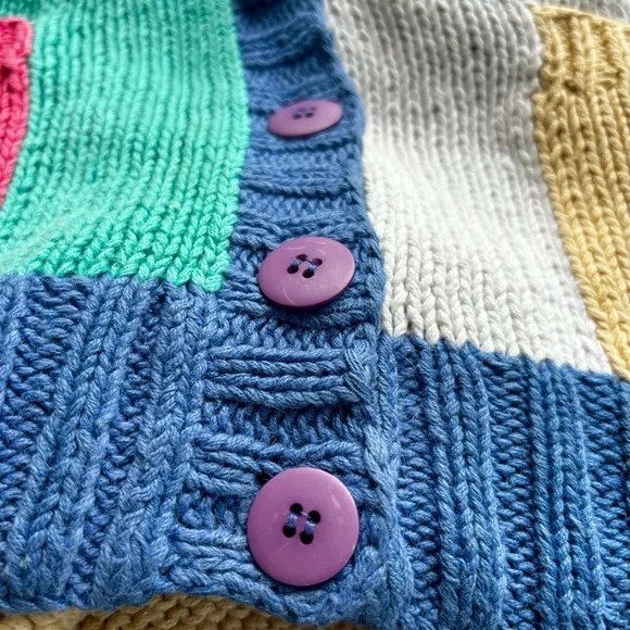 ROBERT SCOTT LTD Hand Knit Ramie Blend Colorblock V-Neck Tropical Golf Cardigan - Picture 7 of 14